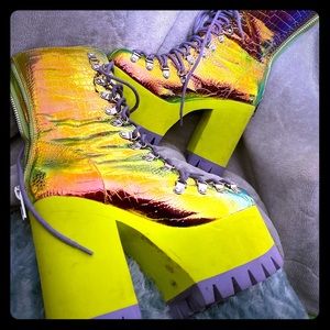 Club exx yellow iridescent platform heels
